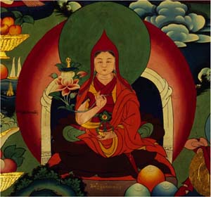 Detail: Chokyi Dronma depicted in the modern mural painting at Samding Monastery.