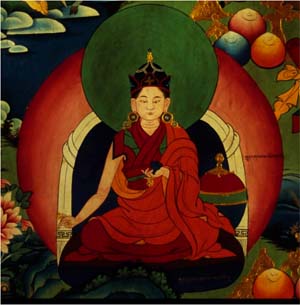 Detail: Kungma Sangmo, reincarnation of Chokyi Dronma depicted in the modern mural painting at Samding Monastery. 