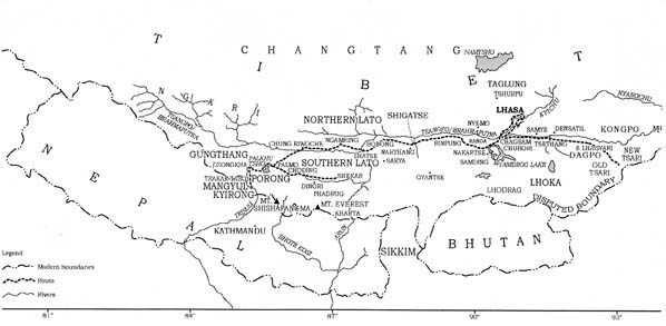 Map showing Chokyi Dronma's homeland